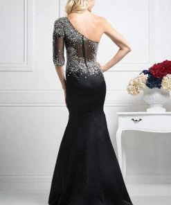Cinderella Divine - Beaded Asymmetric Neck Trumpet Dress Formal Gowns