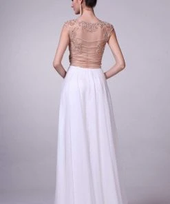 Cinderella Divine - Beaded Cap Sleeve A-line Chiffon Evening Gown Formal Gowns