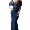 Cinderella Divine - Beaded Cold Shoulder Sheath Evening Gown Formal Gowns