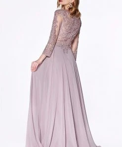 Formal Gowns Cinderella Divine - Beaded Jewel A-Line Evening Gown CD0127 - 1 Pc Mauve In Size 3X Available