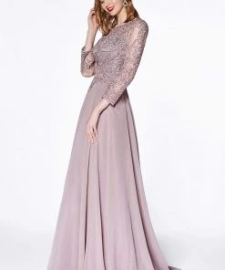 Formal Gowns Cinderella Divine - Beaded Jewel A-Line Evening Gown CD0127 - 1 Pc Mauve In Size 3X Available