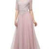 Cinderella Divine - Beaded Lace Bateau A-line Dress With Train U101 - 1 Pc Peach In Size 8 Available Formal Gowns