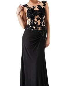 Formal Gowns Cinderella Divine - Beaded Lace Illusion Bateau Sheath Dress