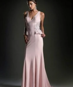 Cinderella Divine - Beaded Lace V-neck Trumpet Dress
