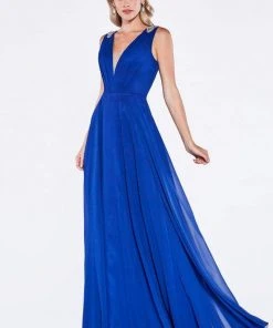 Cinderella Divine - J746 Beaded Plunging Ruched Evening Dress Formal Gowns