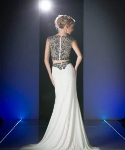 Cinderella Divine - Beaded Sleeveless Two-Piece Chiffon Evening Gown