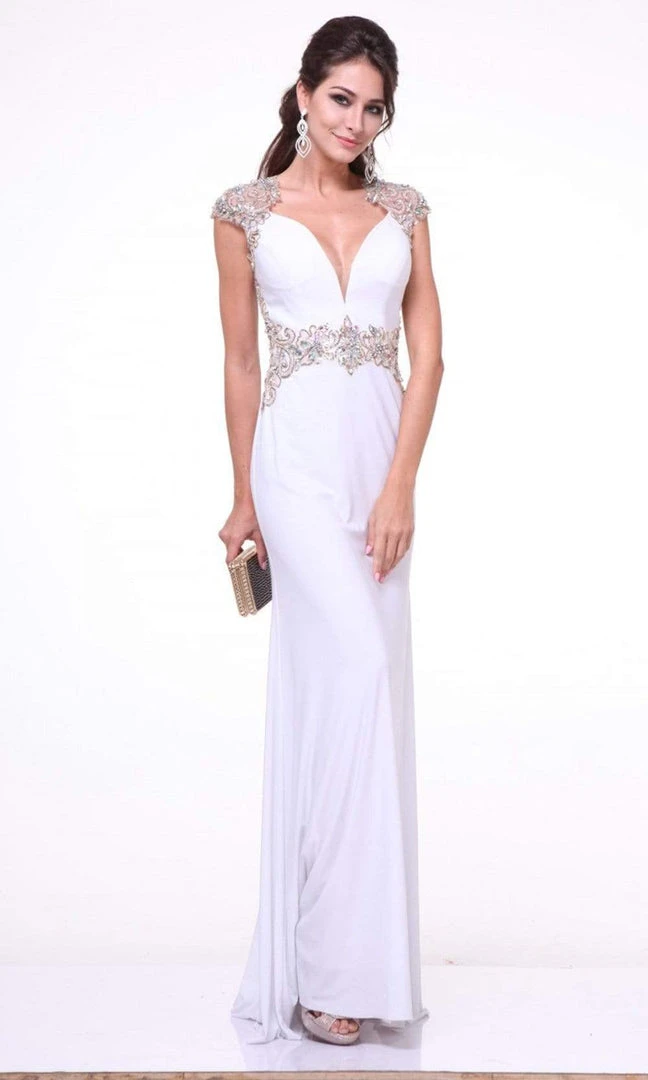 Formal Gowns Cinderella Divine - Bedazzled Deep V-neck Fitted Dress 3 Formal Gowns Cinderella Divine - Bedazzled Deep V-neck Fitted Dress