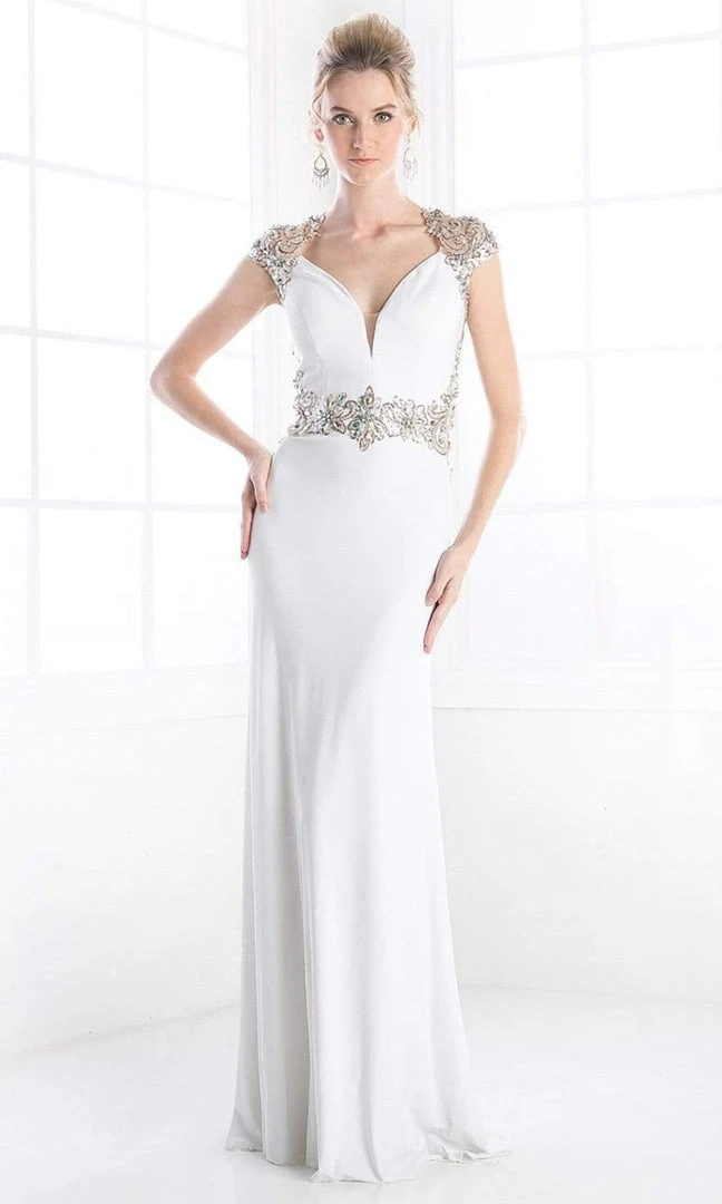 Formal Gowns Cinderella Divine - Bedazzled Deep V-neck Fitted Dress 4 Formal Gowns Cinderella Divine - Bedazzled Deep V-neck Fitted Dress