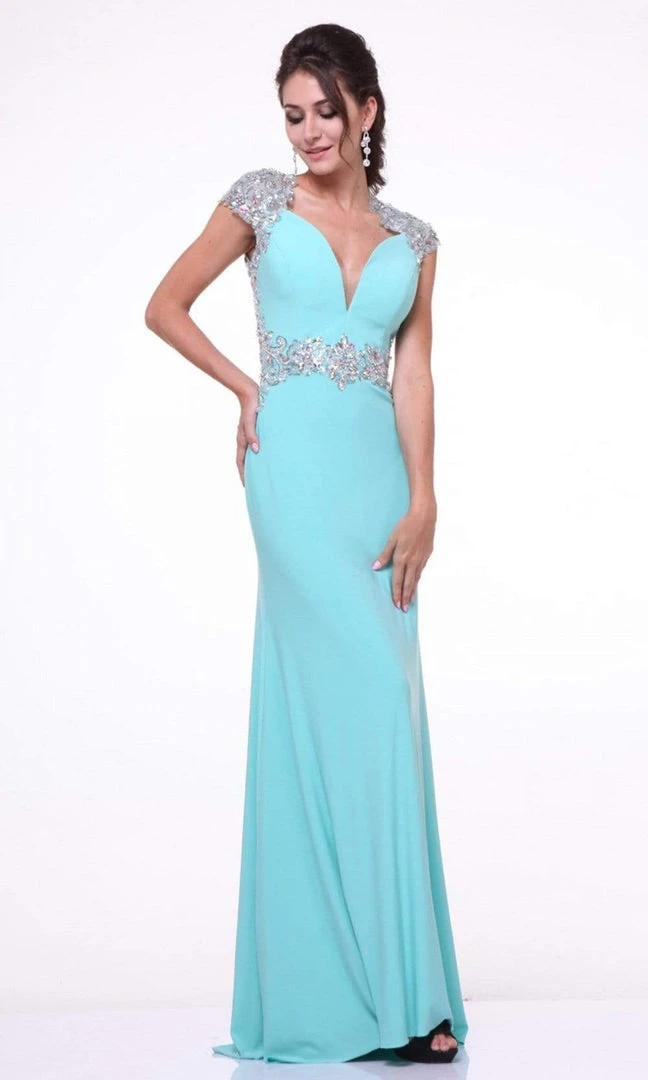 Formal Gowns Cinderella Divine - Bedazzled Deep V-neck Fitted Dress 8 Formal Gowns Cinderella Divine - Bedazzled Deep V-neck Fitted Dress