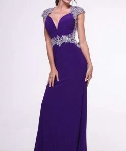 Formal Gowns Cinderella Divine - Bedazzled Deep V-neck Fitted Dress 12 Formal Gowns Cinderella Divine - Bedazzled Deep V-neck Fitted Dress
