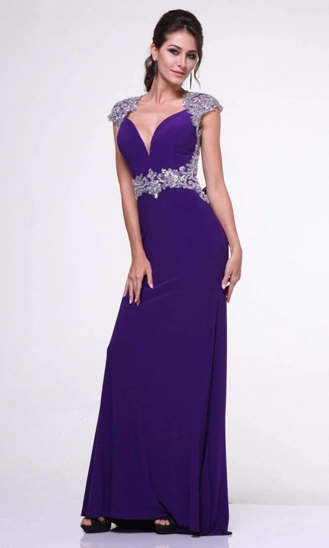 Formal Gowns Cinderella Divine - Bedazzled Deep V-neck Fitted Dress 6 Formal Gowns Cinderella Divine - Bedazzled Deep V-neck Fitted Dress