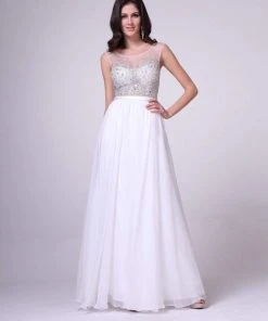 Cinderella Divine - CJ90 Bejeweled Illusion Bodice A-Line Evening Gown