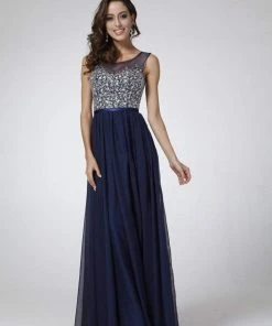 Cinderella Divine - CJ90 Bejeweled Illusion Bodice A-Line Evening Gown