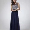 Cinderella Divine - CJ90 Bejeweled Illusion Bodice A-Line Evening Gown