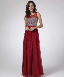 Cinderella Divine - CJ90 Bejeweled Illusion Bodice A-Line Evening Gown