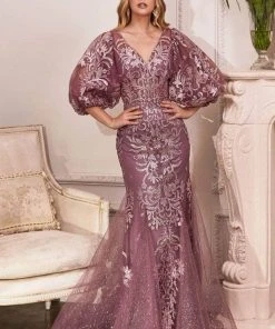Cinderella Divine - Bishop Sleeve Glitter Evening Dress OC009 Formal Gowns 11 Cinderella Divine - Bishop Sleeve Glitter Evening Dress OC009 Formal Gowns