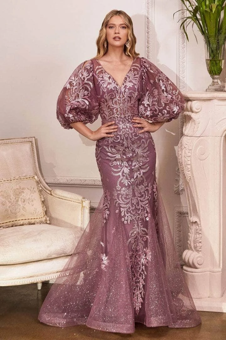 Cinderella Divine - Bishop Sleeve Glitter Evening Dress OC009 Formal Gowns 6 Cinderella Divine - Bishop Sleeve Glitter Evening Dress OC009 Formal Gowns