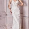 Formal Gowns Cinderella Divine Bridal - CDS403W Floral Appliqued Deep V-neck Wedding Gown - 1 Pc Off-White In Size 8 Available