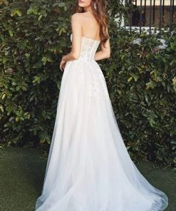 Formal Gowns Cinderella Divine Bridal - Strapless Bustier Applique Tulle Bridal Gown CB065W - 1 Pc Off White In Size 10 Available