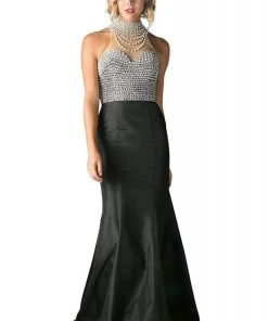 Formal Gowns Cinderella Divine - C1888 Beaded High Halter Mermaid Gown