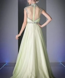 Formal Gowns Cinderella Divine - C216 Beaded High Neck A-Line Gown