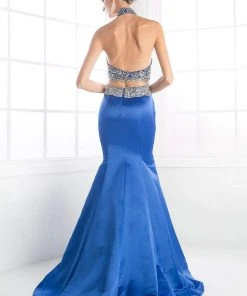 Cinderella Divine - C241 Two Piece Beaded Satin Mermaid Dress Formal Gowns
