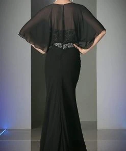 Cinderella Divine - C280 Sheer Batwing Capelet Metallic Appliqued Gown 9 Cinderella Divine - C280 Sheer Batwing Capelet Metallic Appliqued Gown