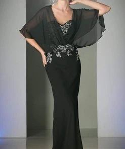 Cinderella Divine - C280 Sheer Batwing Capelet Metallic Appliqued Gown