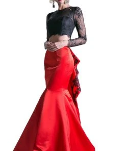 Cinderella Divine - CA318 Two Piece Lace Mikado Ruffled Mermaid Dress Formal Gowns