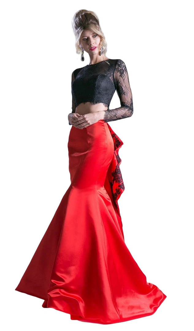 Cinderella Divine - CA318 Two Piece Lace Mikado Ruffled Mermaid Dress Formal Gowns 3 Cinderella Divine - CA318 Two Piece Lace Mikado Ruffled Mermaid Dress Formal Gowns