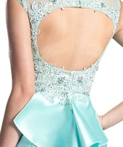 Cinderella Divine - 8984A Cap Sleeve Appliqued Plunging Illusion Gown Formal Gowns 17 Cinderella Divine - 8984A Cap Sleeve Appliqued Plunging Illusion Gown Formal Gowns