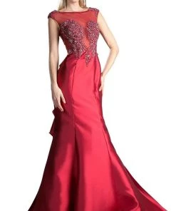 Cinderella Divine - 8984A Cap Sleeve Appliqued Plunging Illusion Gown Formal Gowns 23 Cinderella Divine - 8984A Cap Sleeve Appliqued Plunging Illusion Gown Formal Gowns