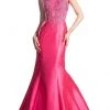 Cinderella Divine - 8984A Cap Sleeve Appliqued Plunging Illusion Gown Formal Gowns