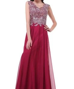 Cinderella Divine - Cap Sleeve Embellished Illusion Lace Gown Formal Gowns