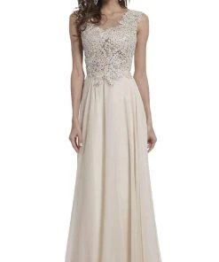 Cinderella Divine - Cap Sleeve Embellished Illusion Lace Gown Formal Gowns