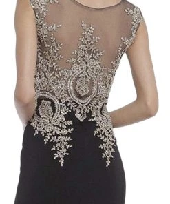 Cinderella Divine - Cap Sleeve Illusion Bateau Metallic Lace Evening Gown