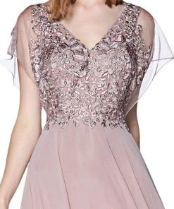 Cinderella Divine - CD0135 Lace V-neck Chiffon A-line Dress