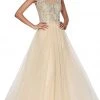 Cinderella Divine - CD0136 Beaded Lace Illusion Neckline Tulle Gown Formal Gowns