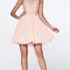 Cocktail Dresses Cinderella Divine - CD0141 Beaded Lace Halter Neck Chiffon Cocktail Dress - 1 Pc Blush In Size XS And 1 Pc Champagne In Size M Available