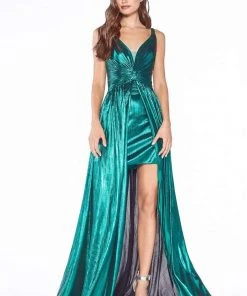 Cinderella Divine - CD0151 A-Line Metallic Dress With Mini Skirt Formal Gowns