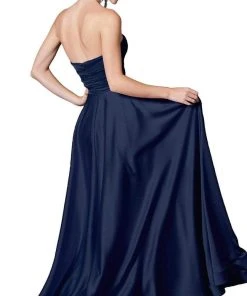 Formal Gowns Cinderella Divine - CD0165 Strapless Sweetheart Bodice A-line Satin Gown - 1 Pc Navy In Size 4 Available