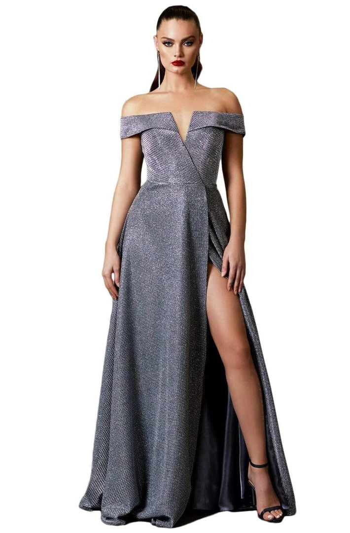 Cinderella Divine - CD162 Long Off Shoulder Metallic High Slit Dress Formal Gowns 4 Cinderella Divine - CD162 Long Off Shoulder Metallic High Slit Dress Formal Gowns