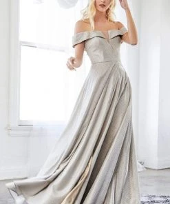 Cinderella Divine - CD162 Long Off Shoulder Metallic High Slit Dress Formal Gowns 9 Cinderella Divine - CD162 Long Off Shoulder Metallic High Slit Dress Formal Gowns