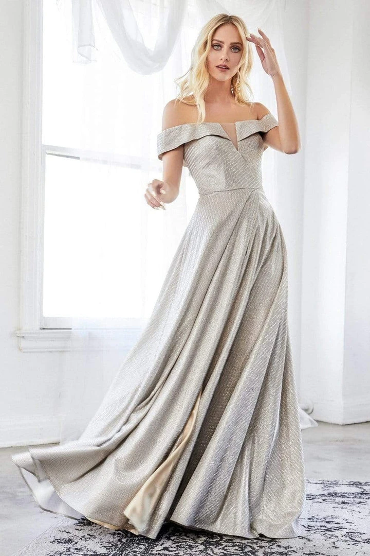 Cinderella Divine - CD162 Long Off Shoulder Metallic High Slit Dress Formal Gowns 6 Cinderella Divine - CD162 Long Off Shoulder Metallic High Slit Dress Formal Gowns