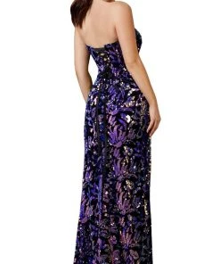 Formal Gowns Cinderella Divine - CD206 Sequined Deep Sweetheart Dress With Slit
