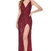 Cinderella Divine - CDS345 V Neck Strappy Open Back Fitted Sequin Gown Formal Gowns