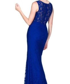 Cinderella Divine - CF067L Floral Lace Mock Two-Piece Sheath Long Formal Dress