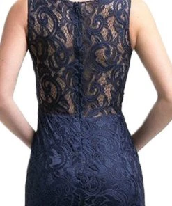 Cinderella Divine - CF067L Floral Lace Mock Two-Piece Sheath Long Formal Dress