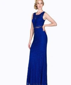 Cinderella Divine - CF067L Floral Lace Mock Two-Piece Sheath Long Formal Dress