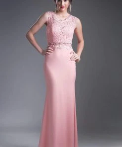 Formal Gowns Cinderella Divine - CF115 Sleeveless Lace Stretch Knit Sheath Dress